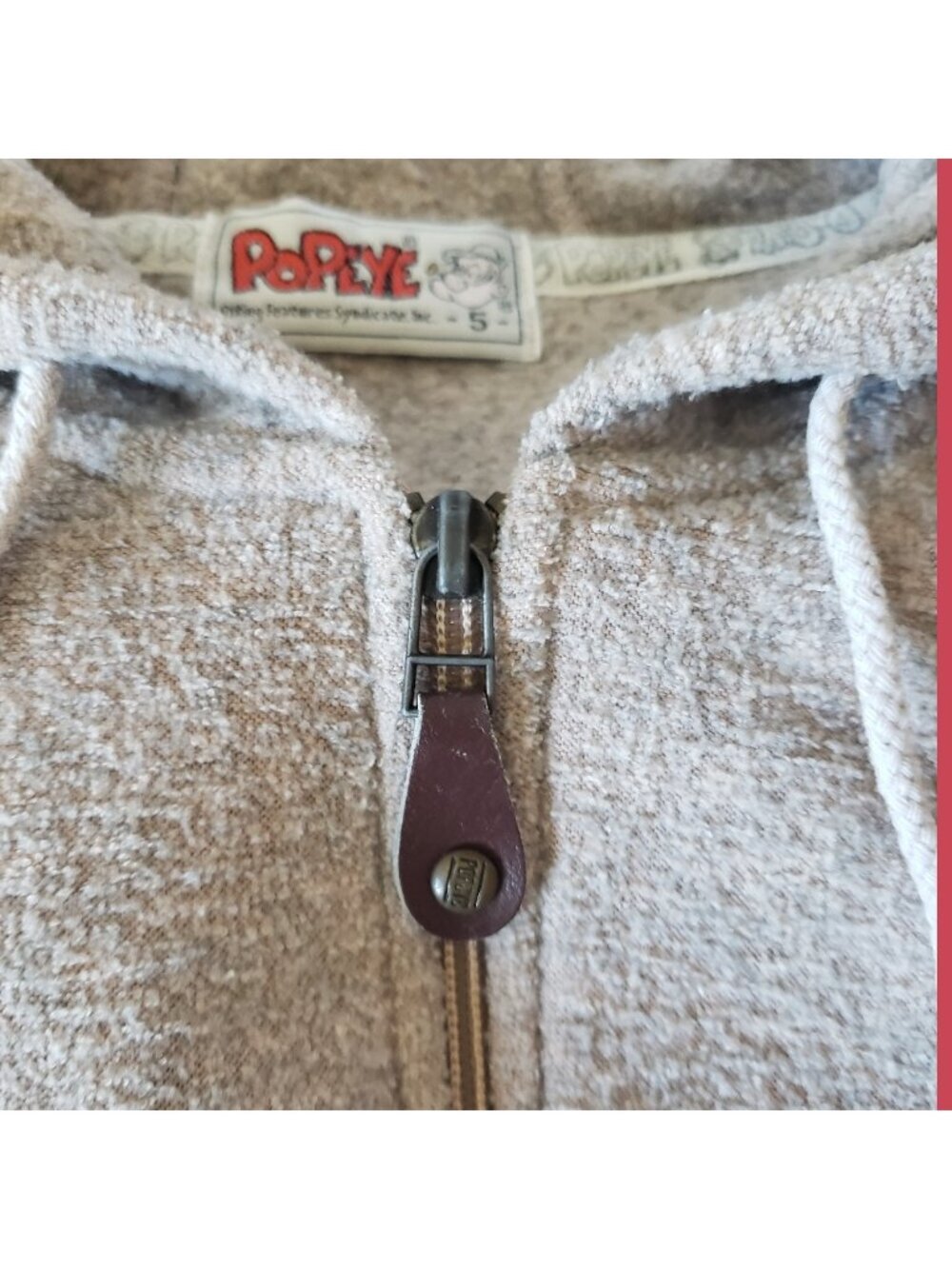 Popeye Vtg Team Porto American Hoodie Full Zip Beige/Red Size 5 - Picture 8 of 9